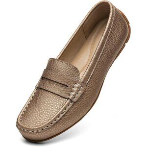 Kordal Women's Rose Gold Leather Comfortable & Lightweight Penny Loafers Flats